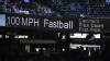 FILE - The 100 mph speed of Seattle Mariners' Arquimedes Caminero's fastball is shown on a scoreboard during a baseball game against the New York Yankees, Aug. 24, 2016, in Seattle. (AP Photo/Elaine Thompson, File)