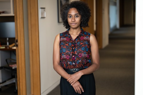 Ellora Derenoncourt, an associate professor at Princeton University's department of economics, poses for a portrait on the university campus Friday, Sept. 25, 2026, in Princeton, N.J. (AP Photo/Erin Blewett)