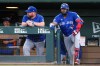 Toronto Blue Jays manager John Schneider, left, and Vladimir Guerrero Jr., right, look on before a Major League Baseball game against the Athletics on Sept. 7, 2026, in West Sacramento, Calif. (AP Photo/Scott Marshall)