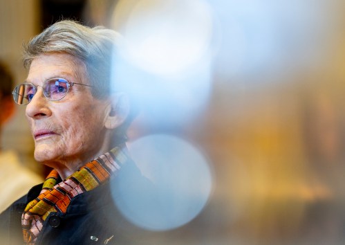 Phyllis Lambert, the 99-year-old founder of the Canadian Centre for Architecture waits to speak during a press conference announcing a yearlong program to mark her upcoming centennial, in Montreal on Tuesday, Sept. 29, 2026. THE CANADIAN PRESS/Christinne Muschi