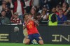 Spain's Lamine Yamal celebrates after scoring the opening goal during the Nations League Soccer match between England and Spain in London, Saturday, Sept. 26, 2026. (AP Photo/Ian Walton)
