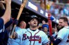 Atlanta Braves' Austin Riley celebrates his three-run home run against the Philadelphia Phillies in the eighth inning during Game 1 of baseball's National League Wild Card Series Tuesday, Sept. 29, 2026, in Atlanta. (AP Photo/Brynn Anderson)