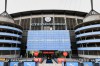 FILE - A exterior shot of the stadium before the English Premier League soccer match between Manchester City and Arsenal at the Etihad Stadium in Manchester, England, Wednesday, June 17, 2020. (Peter Powell/Pool via AP, File)