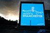 A general view of a billboard featuring a Paddy Power advert that reads 'Shamchester', in Manchester, England, Wednesday, Sept. 30, 2026. (Martin Rickett/PA via AP)