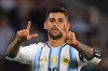 Argentina's Cristian Romero celebrates scoring his side's third goal against Bolivia during an international friendly soccer match in Cordoba, Argentina, Wednesday, Sept. 30, 2026. (AP Photo/Nicolas Aguilera)