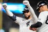 New York Yankees' Luis García Jr. reacts after a single against the Boston Red Sox during the sixth inning in Game 2 of baseball's American League Wild Card Series, Wednesday, Sept. 30, 2026, in New York. (AP Photo/Yuki Iwamura)