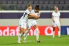 Inter's Ivana Andres Sanz, center, celebrates after scoring against Austria Wien during the Women's Champions League opening-phase soccer match between Austria Wien and Inter in Vienna, Austria, Thursday, Oct. 1, 2026. (AP Photo/Denes Erdos)