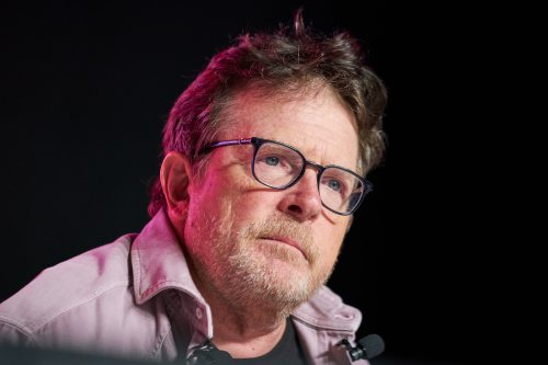 Michael J. Fox speaks at an event celebrating the 40th anniversary of the sci-fi adventure film 