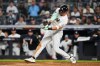 New York Yankees' Spencer Jones strikes out on a wild pitch by Boston Red Sox' Garrett Crochet during the sixth inning in Game 2 of baseball's American League Wild Card Series Wednesday, Sept. 30, 2026, in New York. (AP Photo/Frank Franklin II)