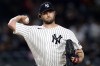 New York Yankees pitcher Gerrit Cole throws during the first inning of a baseball game against the Tampa Bay Rays, Wednesday, Sept. 23, 2026, in New York. (AP Photo/Adam Hunger)