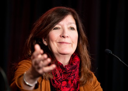 President and chief executive officer of Hockey Canada Katherine Henderson gives remarks during the end-of-tournament news conference at the 2026 IIHF World Junior Hockey Championship, in St. Paul, Minn., on Monday, Jan. 5, 2026. THE CANADIAN PRESS/Christopher Katsarov
