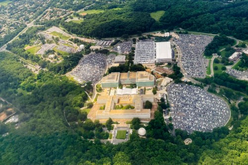 The Central Intelligence Agency headquarters is seen from a commercial airliner as it files over the CIA campus in Langley, Va., July 24, 2023. (AP Photo/Pablo Martinez Monsivais)