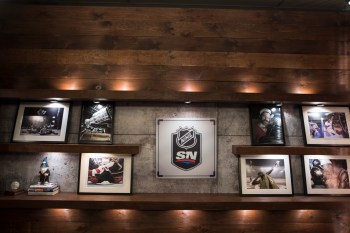Signage and a display feature are photographed at the Sportsnet office in Toronto on Sept. 30, 2019.  THE CANADIAN PRESS/Tijana Martin