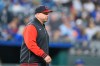 Cleveland Guardians manager Stephen Vogt walks to the mound to make a pitching change during the fourth inning of a baseball game against the Kansas City Royals, Friday, Sept. 25, 2026, in Kansas City, Mo. (AP Photo/Charlie Riedel)