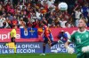 Spain's Lamine Yamal runs to celebrate after scoring his sides first goal during the UEFA Nations League soccer match between Spain and Czechia in Oviedo, Spain, Saturday, Oct. 3, 2026. (AP Photo/Manu Fernandez)