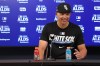 Chicago White Sox manager Will Venable smiles while taking questions in a postgame news conference after a win over the Cleveland Guardians in Game 1 of baseball's American League Division Series, Saturday, Oct. 3, 2026, in Cleveland. (AP Photo/Tim Phillis)