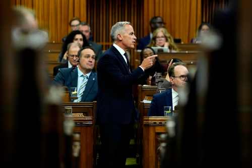 Prime Minister Mark Carney rises during Question Period in the House of Commons on Parliament Hill in Ottawa on Monday, Oct. 5, 2026. THE CANADIAN PRESS/Justin Tang