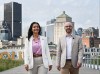 Quebec solidaire co-spokespersons Ruba Ghazal, left, and Sol Zanetti arrive for the launch of the party's election campaign in Montreal, on Thursday, Aug. 27, 2026. THE CANADIAN PRESS/Graham Hughes