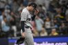 New York Yankees starting pitcher Cam Schlittler leaves Game 2 of an American League Division Series baseball game against the Tampa Bay Rays during the fifth inning Monday, Oct. 5, 2026, in St. Petersburg, Fla. (AP Photo/Phelan Ebenhack)