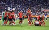 South Korea's team members celebrate as they defeated Japan in the men’s final in football at the Asian Games in Toyota, central Japan, Saturday, Oct. 3, 2026. (Atsuhiro Maeda/Kyodo News via AP)