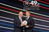 FILE - UEFA President Aleksander Ceferin, right, and FIFA president Gianni Infantino, left, holding a ball during the 49th UEFA congress in Belgrade, Serbia, April 3, 2025. (AP Photo/Darko Vojinovic, File)