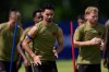 Canada's Stephen Eustaquio, centre, works out during a training session in Houston, Friday, July 3, 2026, ahead of their round of 16 FIFA World Cup soccer game against Morocco. (AP Photo/Ashley Landis)