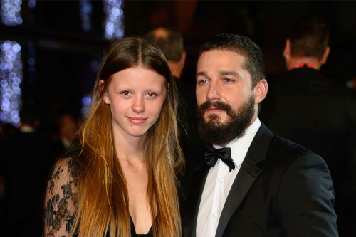 FILE - Mia Goth, left, and Shia LaBeouf appear at the premiere of the film 