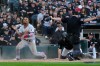 Cleveland Guardians' José Ramírez, left, celebrates after scoring on a fielder's choice by Chase DeLauter during the fifth inning in Game 3 of baseball's American League Division Series against the Chicago White Sox Wednesday, Oct. 7, 2026, in Chicago. (AP Photo/Nam Y. Huh)