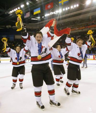 Tom Hanson / Canadian Press files
                                Jennifer Botterill (front) celebrates with teammates after beating the U.S. in the gold-medal women&rsquo;s hockey game at the 2002 Olympics in Salt Lake City, Utah.
