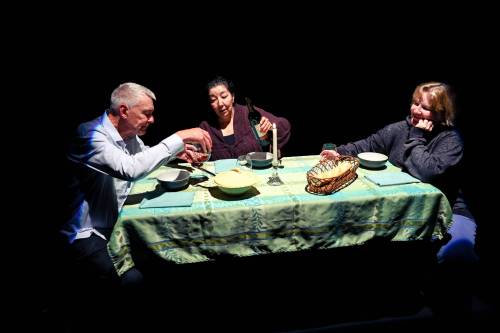 Leif Norman photo
                                From left: Steven Ratzlaff, Tracey Nepinak and Sarah Constible in The Bloody Theatre.