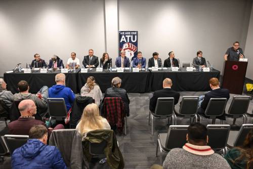 Mike Sudoma / Free Press
                                Ten out of 14 mayoral candidates attended the mayoral debate held by the Amalgamated Transit Union at Union Centre on Sept. 14.