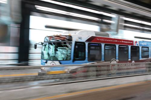 Free Press files
                                A rapid transit bus pulls into Osborne Station.