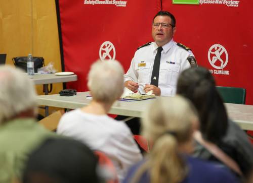 BROOK JONES/FREE PRESS
                                Winnipeg Police Services Chief Gene Bowers speaks to residents during a community engagement meeting hosted by the William Whyte Neighbourhood Association, Thursday.