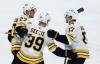 John Woods / THE CANADIAN PRESS
                                Boston Bruins&rsquo; Hampus Lindholm (27), Morgan Geekie (39) and William Borgen (17) celebrate Lindholm&rsquo;s goal against the Winnipeg Jets in the first period.