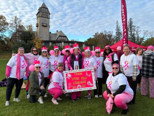 SUPPLIED
                                The West End Legends, a group of 14 participants, raised upwards of $10,000 for breast cancer research this year in honour of their friend Mary Stawychny, who died on race day several years ago.