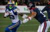 Montreal Alouettes&rsquo; Rohan Jones, right, closes in on Winnipeg Blue Bombers&rsquo; Trey Vaval during second half CFL football action in Montreal Saturday Oct. 3, 2026. (Peter McCabe / The Canadian Press)