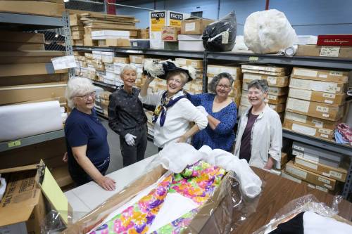 Photos by Ruth Bonneville / Free Press 
                                From left: Volunteers Helen Leeds, Diane Zakala, Margaret Mills, Therese Leneveu and Melinda Barr go through the vintage collection at the Costume Museum of Canada.