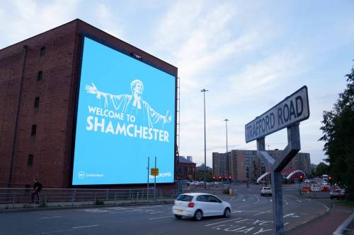JON SUPER / THE ASSOCIATED PRESS FILES
                                A satirical billboard aimed at Manchester City appeared in Manchester, England, earlier this month after City Football Group was found in breach of more than 100 Premier League regulations.