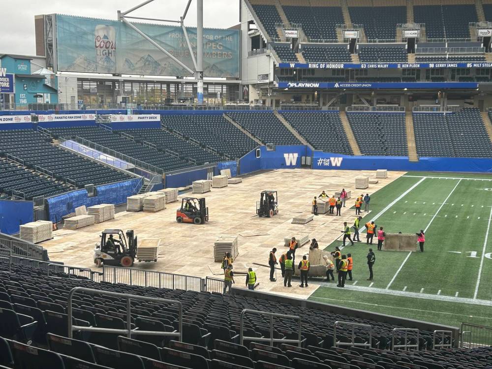 MIKE MCINTYRE / FREE PRESS
Preparations have started at Princess Auto Stadium for the NHL Heritage Classic between the Winnipeg Jets and Montreal Canadiens on Oct. 25.