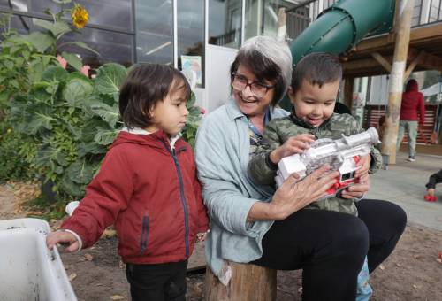 Ruth Bonneville / Free Press
                                Prymak watches children play in the daycare&rsquo;s front outdoor area. While the play space is safe for children, Prymak remains concerned about vandalism, break-ins and open drug use near the North End centre in recent months and is calling for action from the city or province.
