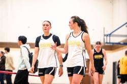 Zachary Peters / Bison Sports
                                Manitoba Bisons forward Izzi Fust (right) speaks with Faith LaRocque (left). Women&rsquo;s basketball head coach Michele Sung said Fust&rsquo;s drive to always play hard and natural gravitas is &lsquo;a really valuable asset to have&rsquo; on the team.