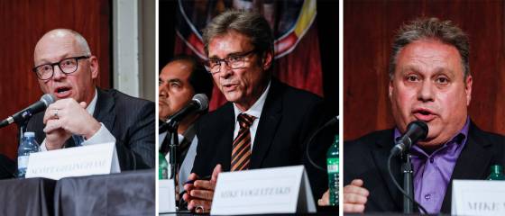 Mayoral candidates Scott Gillingham (left), Kevin Klein (centre) and Mike Vogiatzakis (right) (John Woods / Free Press)