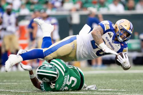 KAYLE NEIS / THE CANADIAN PRESS FILES
Winnipeg Blue Bombers running back Brady Oliveira (20) has earned the Bombers’ Most Outstanding Player and Most Outstanding Canadian nods for a fourth straight season.