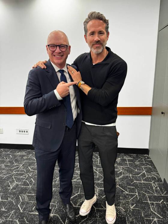 Mayor Scott Gillingham (left) met Ryan Reynolds Wednesday, who was in town for IG Wealth Management’s 100th anniversary celebration. (Supplied)