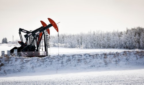 Pumpjacks draw out oil and gas on a frosty -25C day near Carstairs, Alta., on Monday, Feb. 3, 2025. THE CANADIAN PRESS/Jeff McIntosh