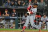 Cleveland Guardians' Jose Ramirez hits a 2-run home run during the fifth inning in Game 4 of baseball's American League Division Series against the Chicago White Sox, Thursday, Oct. 8, 2026, in Chicago. (AP Photo/Melissa Tamez)