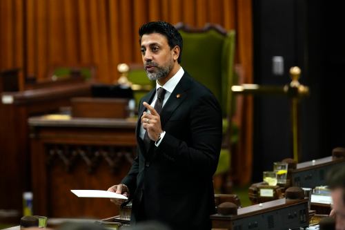 Minister of International Trade Maninder Sidhu rises during question period in the House of Commons on Parliament Hill in Ottawa on Friday, Oct. 9, 2026. THE CANADIAN PRESS/Justin Tang
