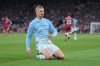 Manchester City's Erling Haaland celebrates after scoring his side's opening goal during the English Premier League soccer match between Liverpool and Manchester City in Liverpool, England, Sunday, Oct. 11, 2026. (AP Photo/Jon Super)