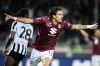 Torino's Sandro Kulenovic celebrates after scoring during the Italian Serie A soccer match between Torino and Udinese in Turin, Italy, Monday, Oct. 12, 2026. (Marco Alpozzi/Lapresse via AP)