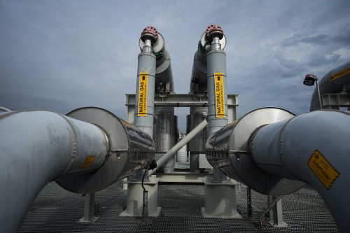Piping is seen on the top of a receiving platform which will be connected to the Coastal GasLink natural gas pipeline terminus at the LNG Canada export terminal under construction, in Kitimat, B.C., on Wednesday, Sept. 28, 2022. THE CANADIAN PRESS/Darryl Dyck